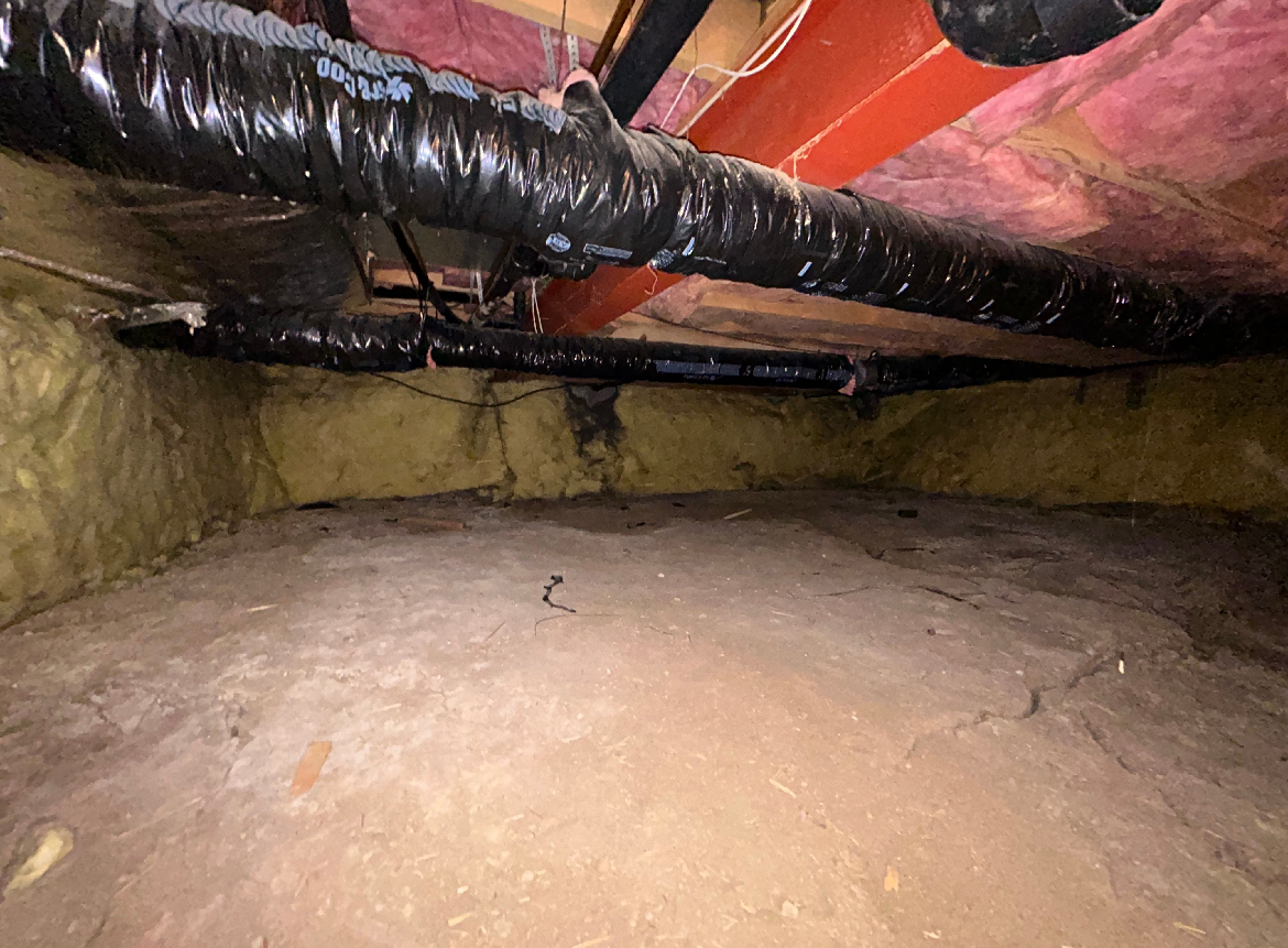 Before encapsulation: exposed soil in the crawl space